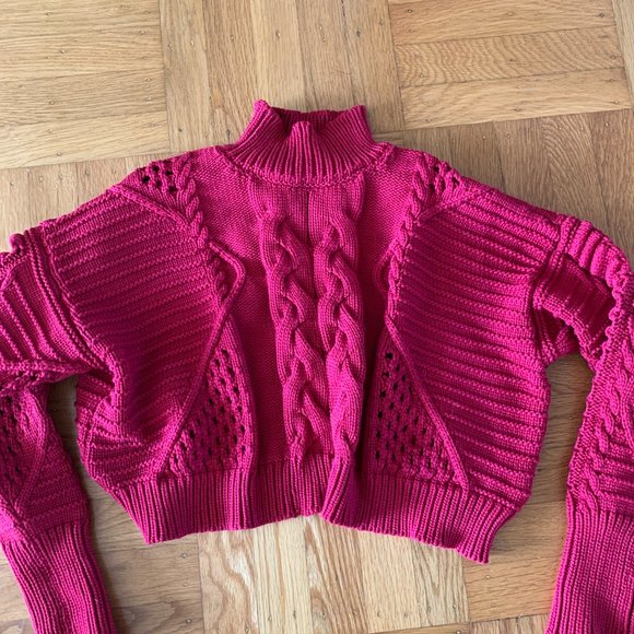 Cushnie Cable Knit Cropped Sweater Turtleneck Deep Red Size XS - Picture 2 of 9